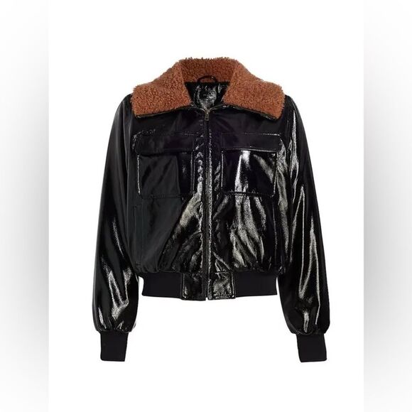 Mother Pilot Faux Patent Leather Jacket in Black, NWT, Size XL - Picture 2 of 14